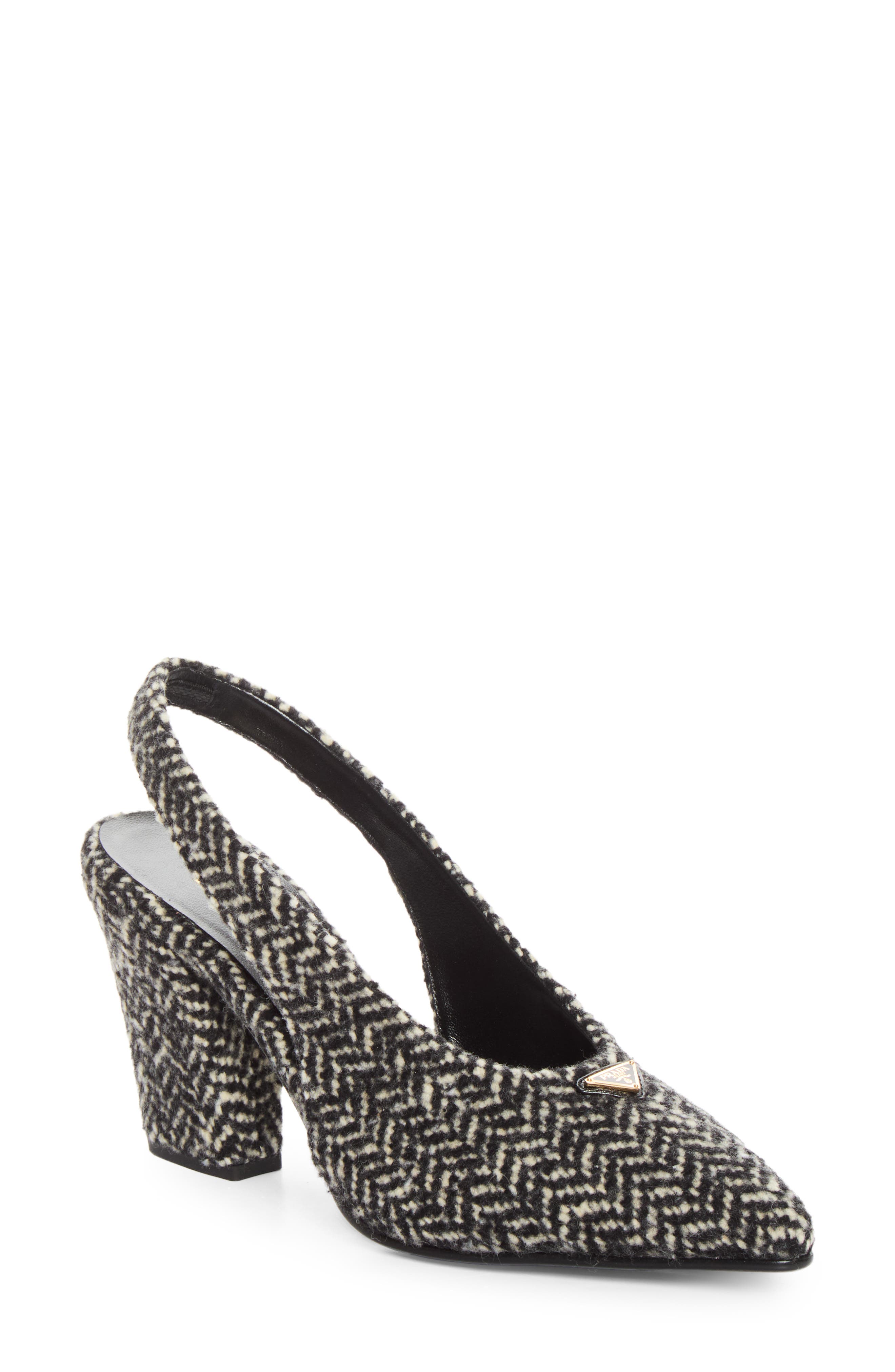Herringbone Slingback Pump, Main, color, BIANCO/ NERO