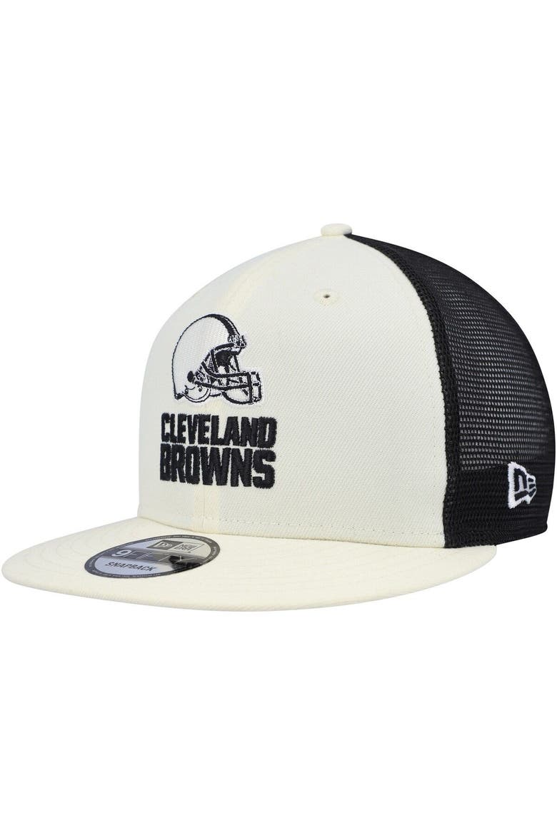 Men's New Era Cream/Black Cleveland Browns Chrome Collection 9FIFTY Trucker Snapback Hat, Main, color, Cream