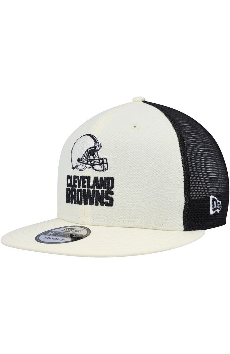 New Era Men's New Era Cream/Black Cleveland Browns Chrome Collection 9FIFTY Trucker Snapback Hat, Main, color, 