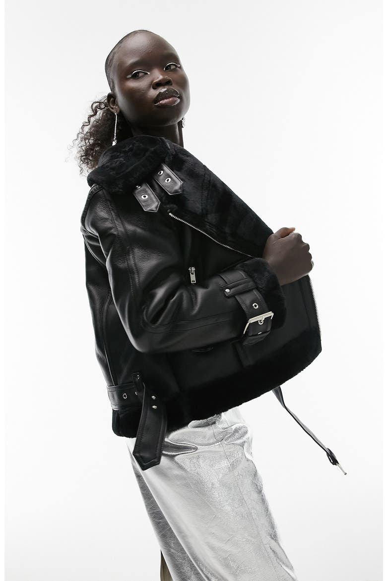 Faux Leather Biker Jacket, Main, color, BLACK