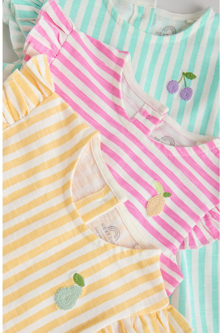Pack of 3 Assorted Frill Cotton Rompers, Alternate, color, PINK MULTI