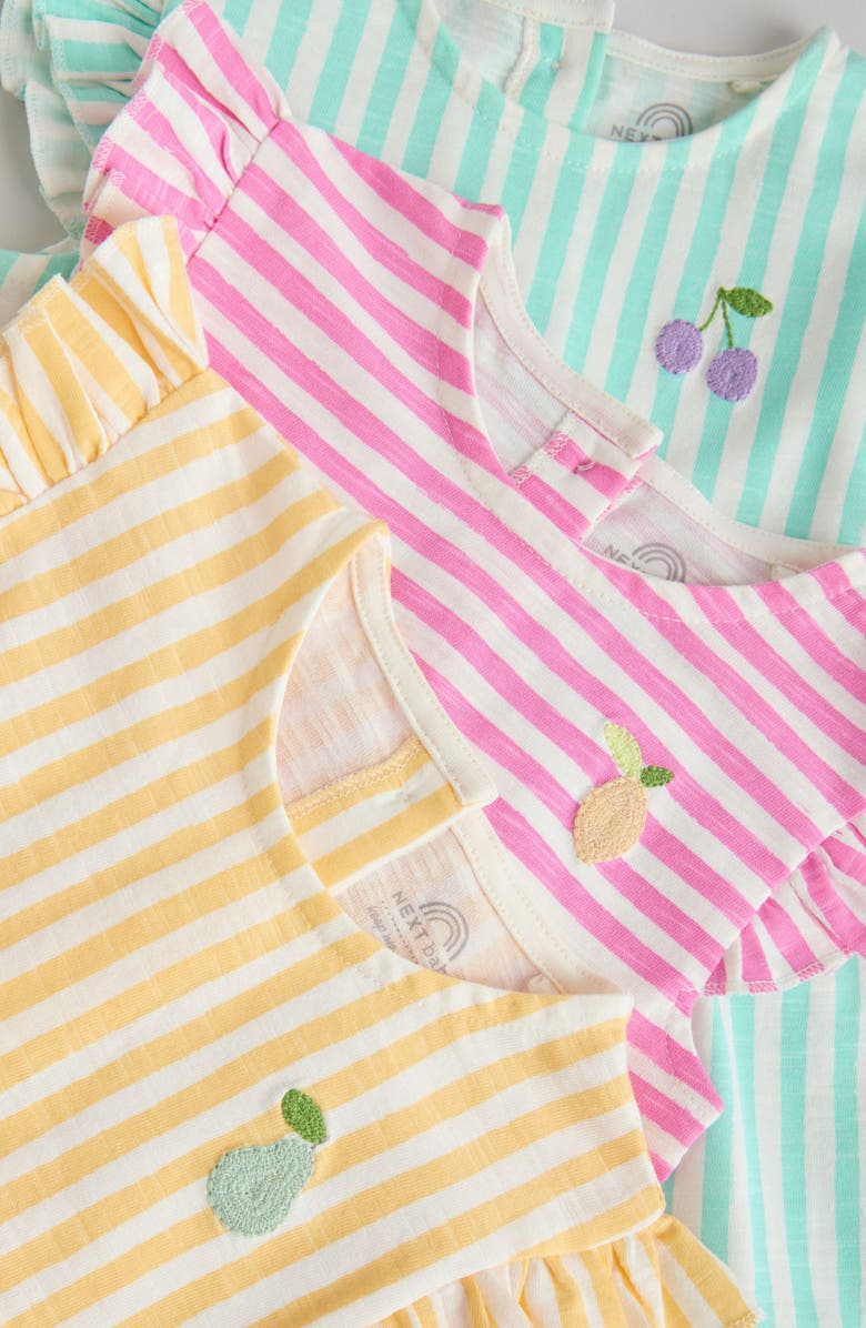 NEXT Pack of 3 Assorted Frill Cotton Rompers, Alternate, color, Pink Multi