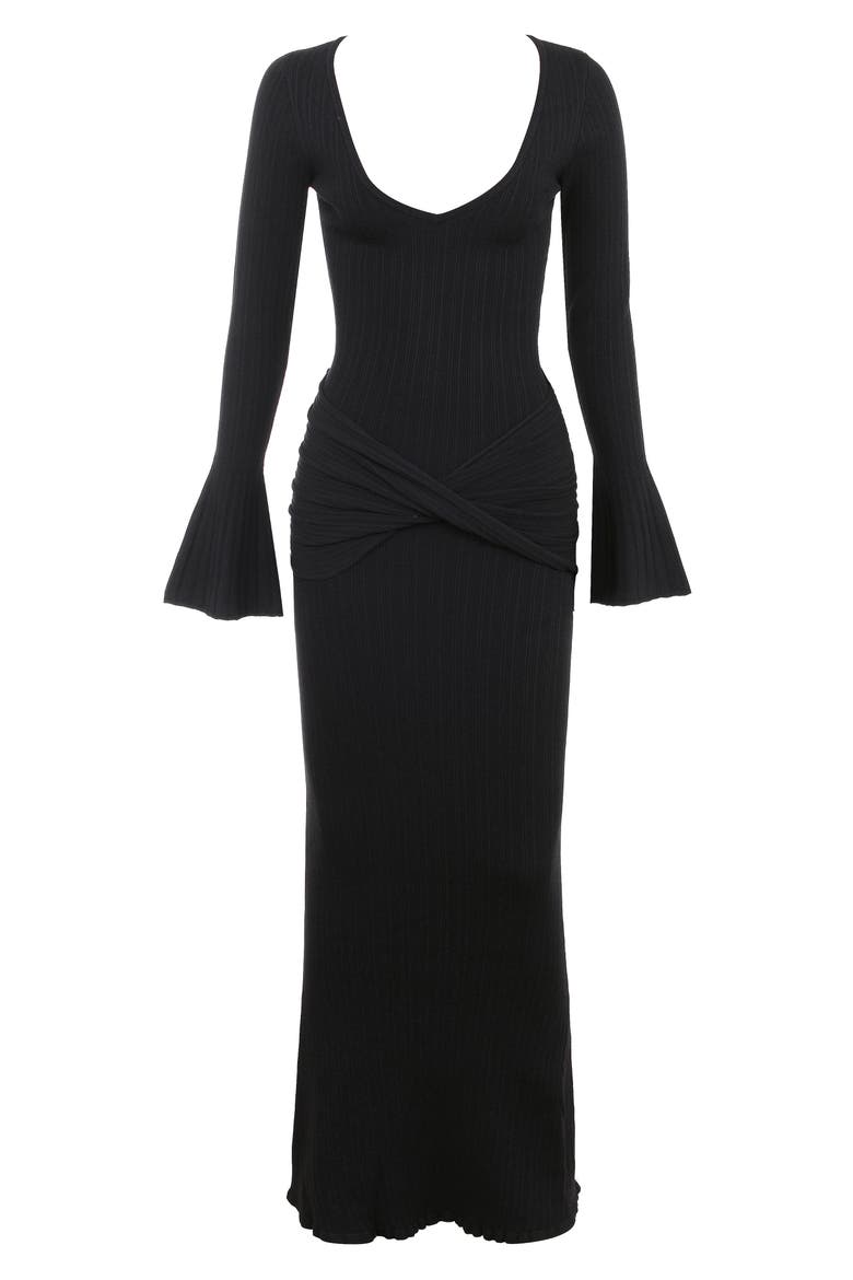 Mila Long Sleeve Rib Maxi Dress, Alternate, color, BLACK