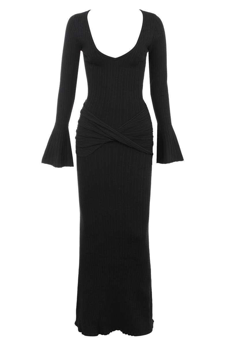 HOUSE OF CB Mila Long Sleeve Rib Maxi Dress, Alternate, color, Black