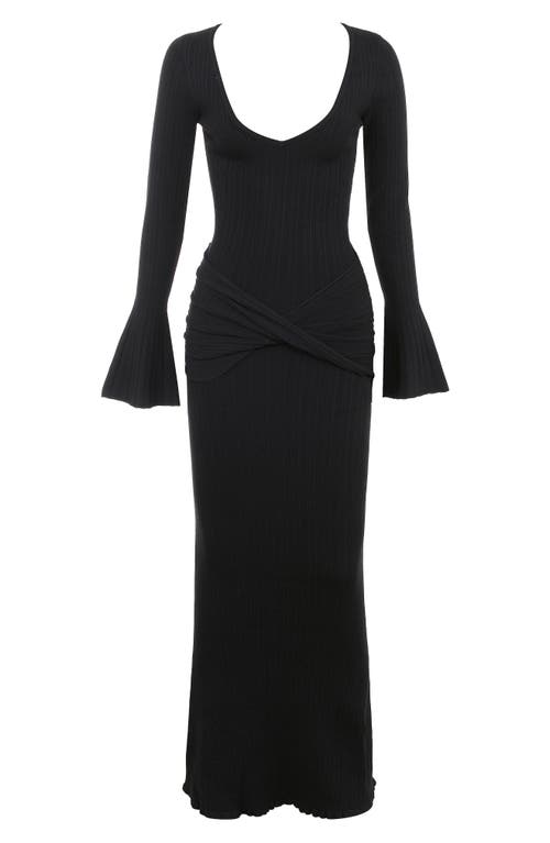 House Of Cb Mila Long Sleeve Rib Maxi Dress In Black