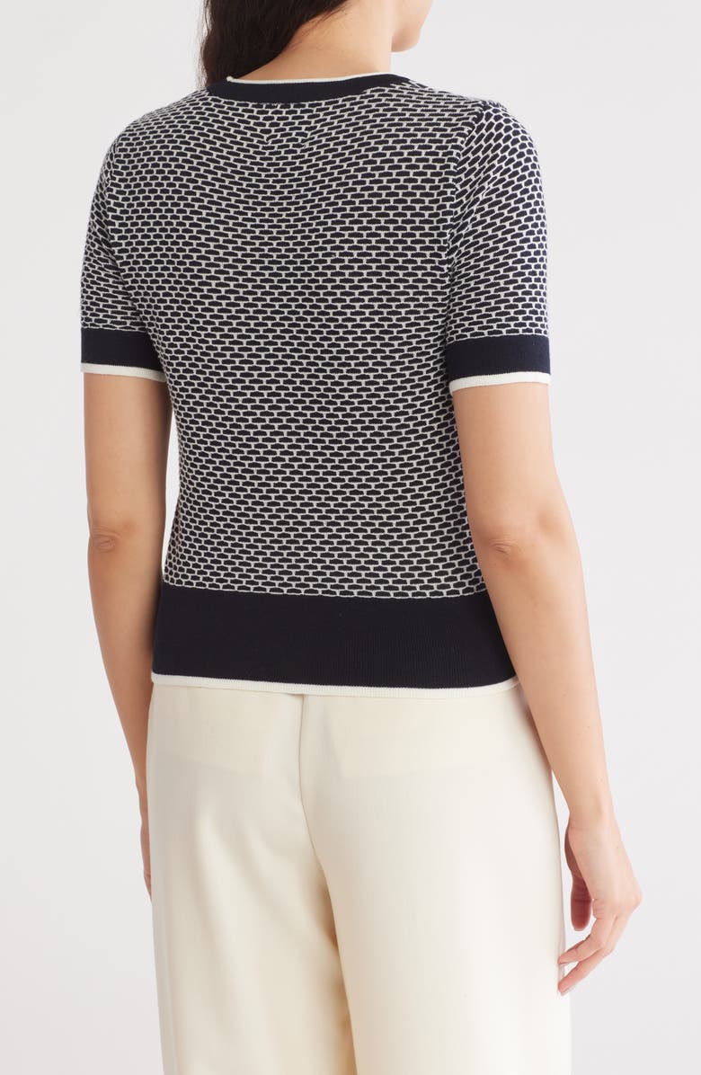 INDUSTRY REPUBLIC CLOTHING Hineycomb Short Sleeve Sweater, Alternate, color, Navy/ White