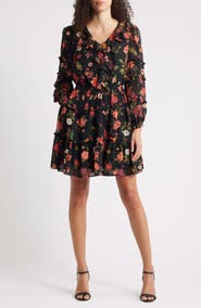 CeCe Floral Long Sleeve Ruffle Dress