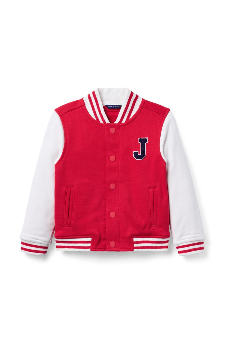 Janie and Jack The Varsity Bomber Jacket, Main, color, Red