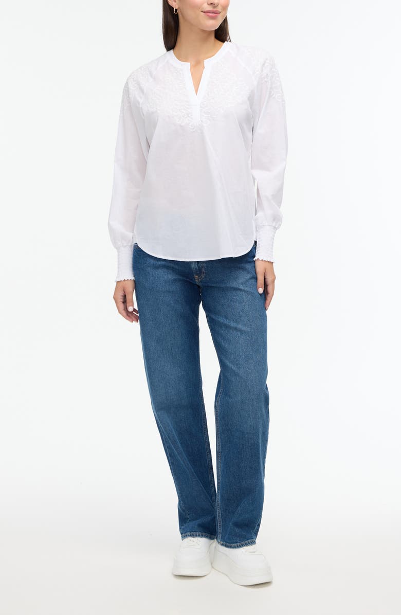 Ellen Tracy Voile Embroidered Cotton Popover Top, Alternate, color,