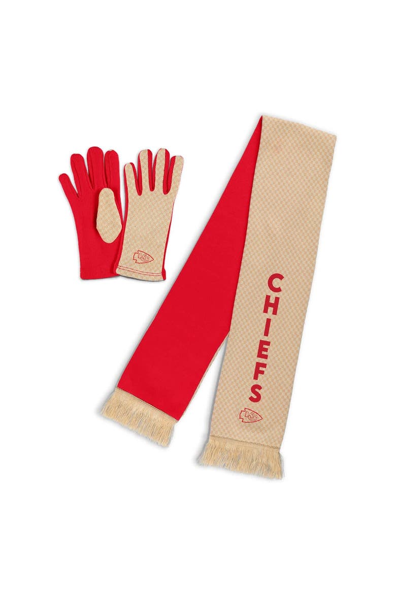 Women's WEAR by Erin Andrews Kansas City Chiefs Tonal Microcheck Scarf & Glove Set, Main, color, Tan