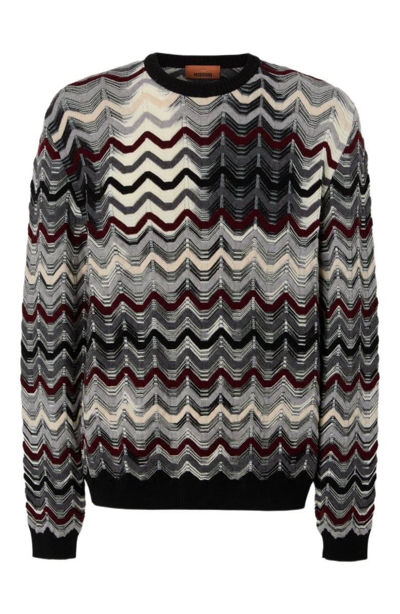 Missoni Crew Neck Sweater With Geometric Zigzag Pattern, Alternate, color, Grey & Red