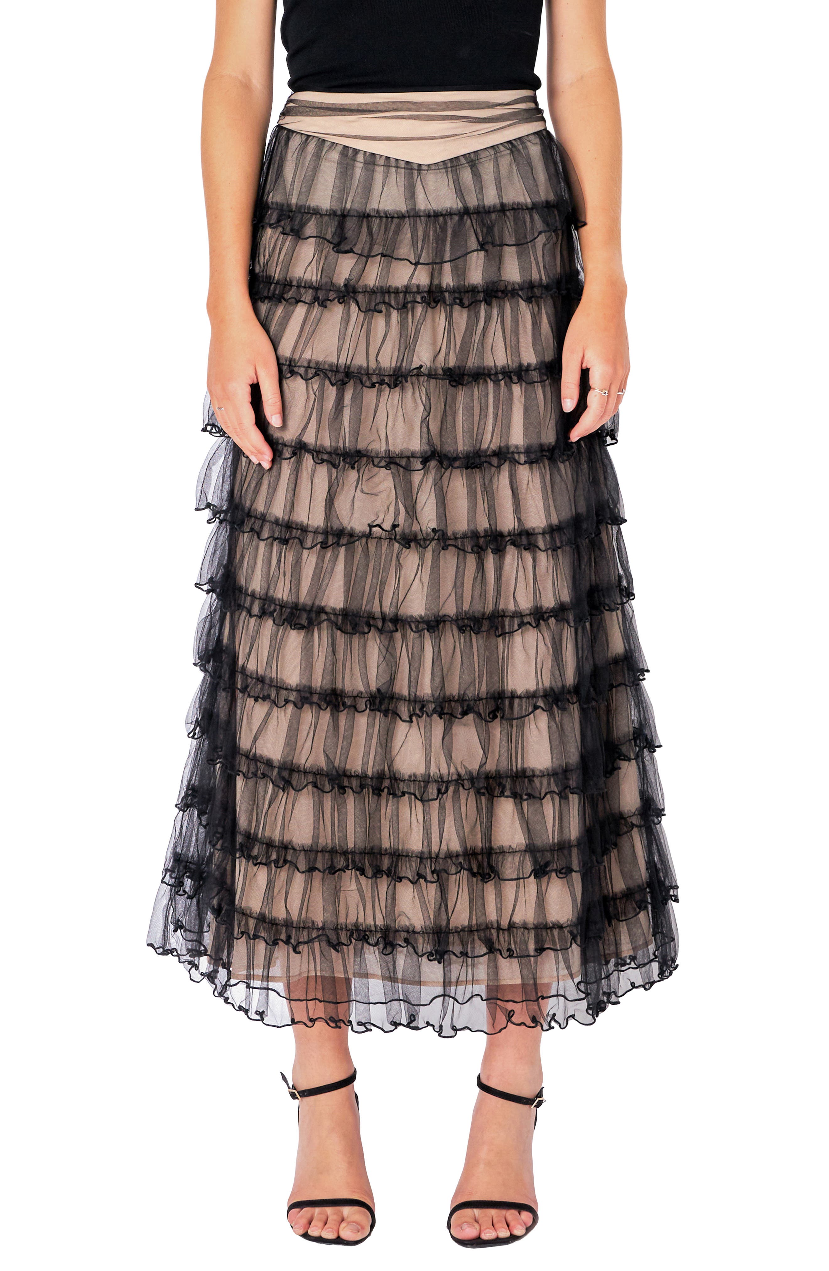 Tiered Tulle Midi Skirt