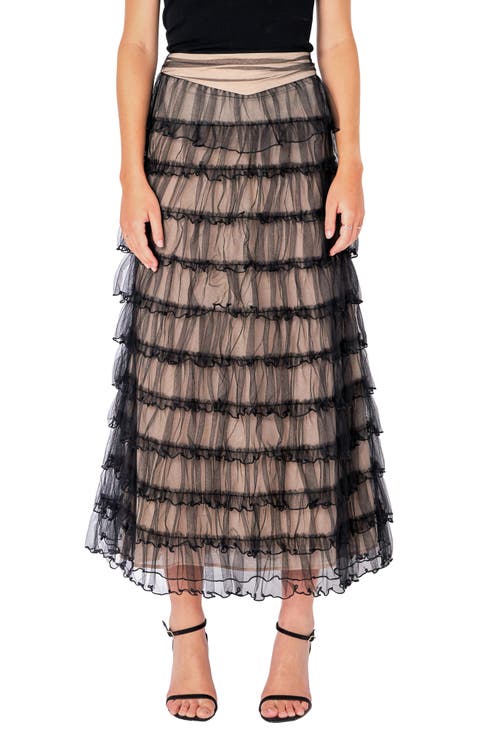 Tiered Tulle Midi Skirt