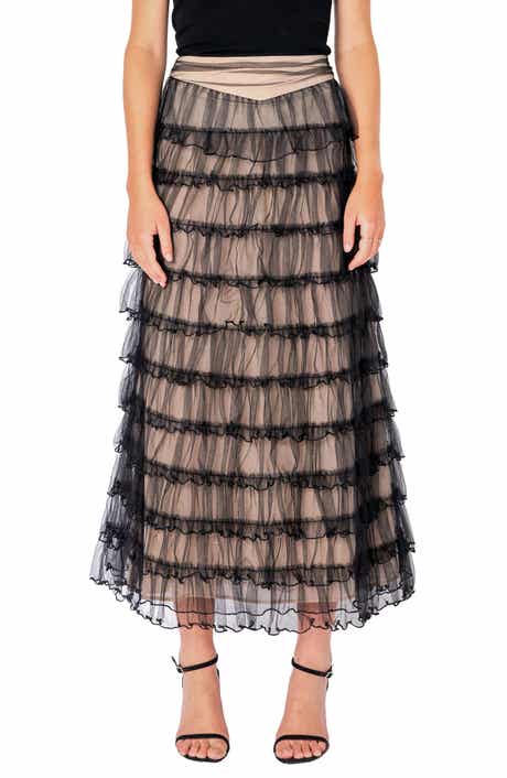 Tiered Tulle Midi Skirt