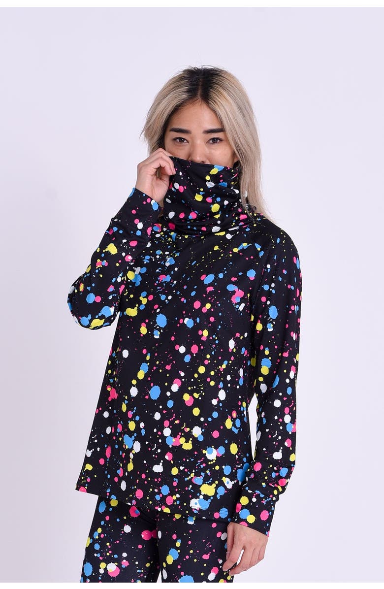 OOSC High Neck Baselayer Top - Catalina Wine Mixer Women's, Main, color, Black With Colorful Splatter