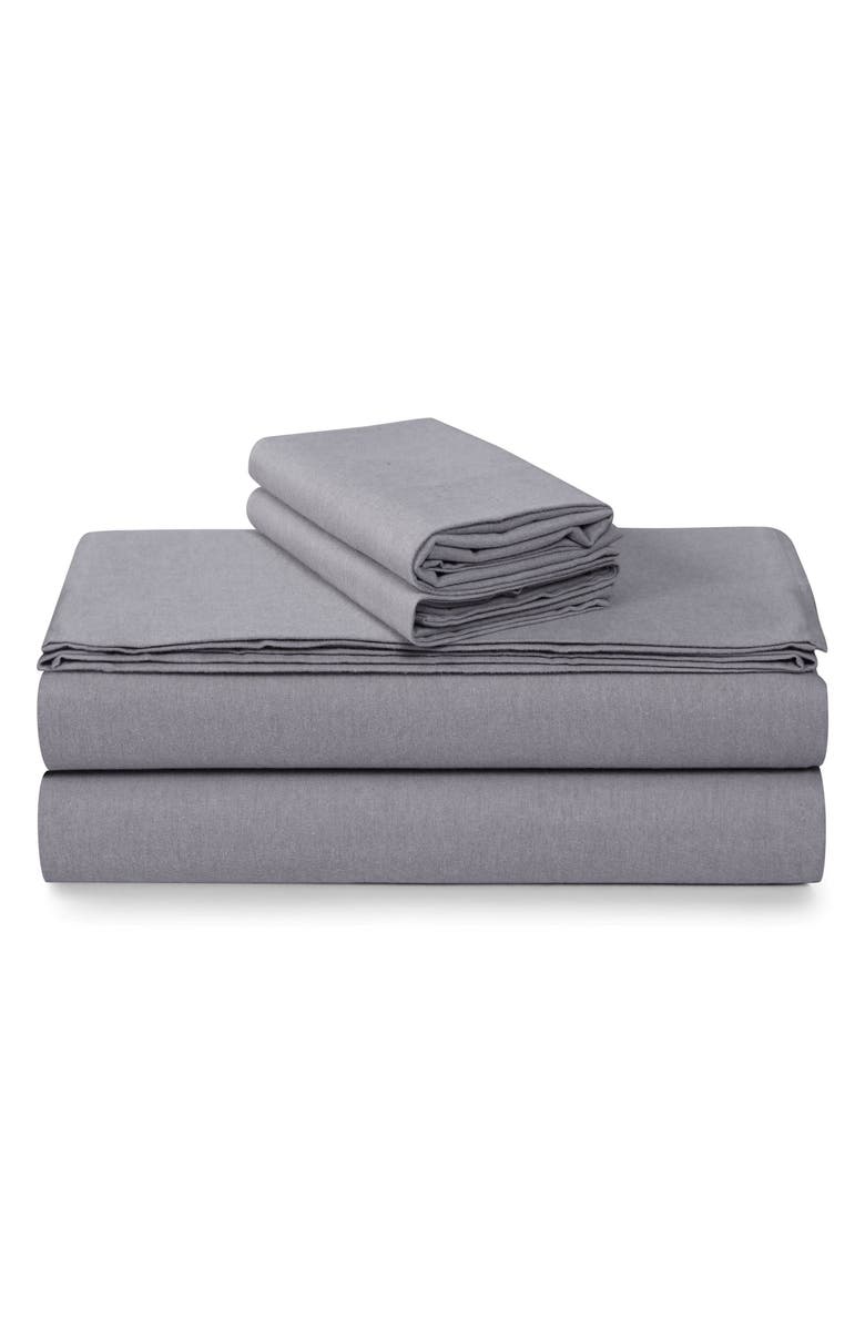 AZORES HOME Yarn Dyed Flannel Sheet Set, Main, color, Heather Grey