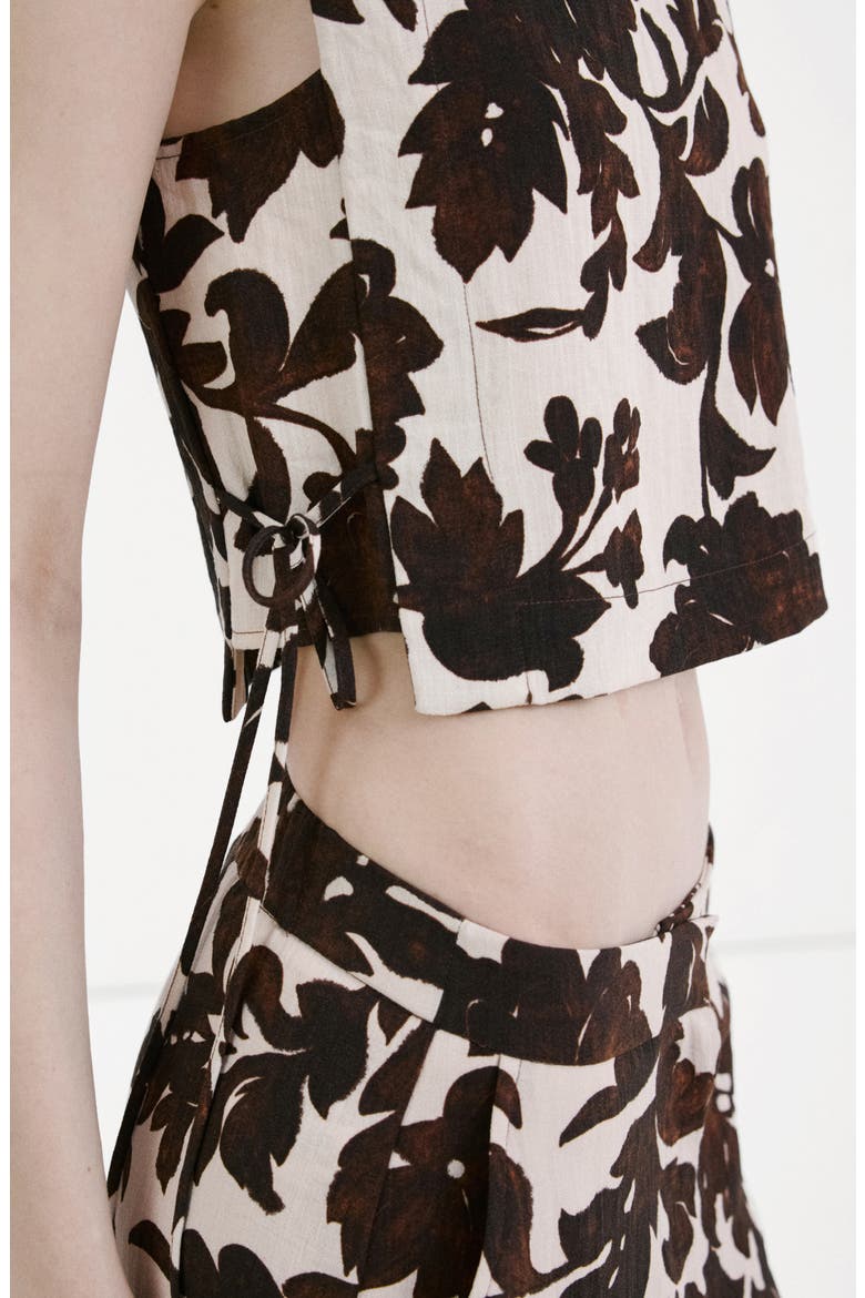 Floral Side Ruched Crop Top, Alternate, color, BROWN