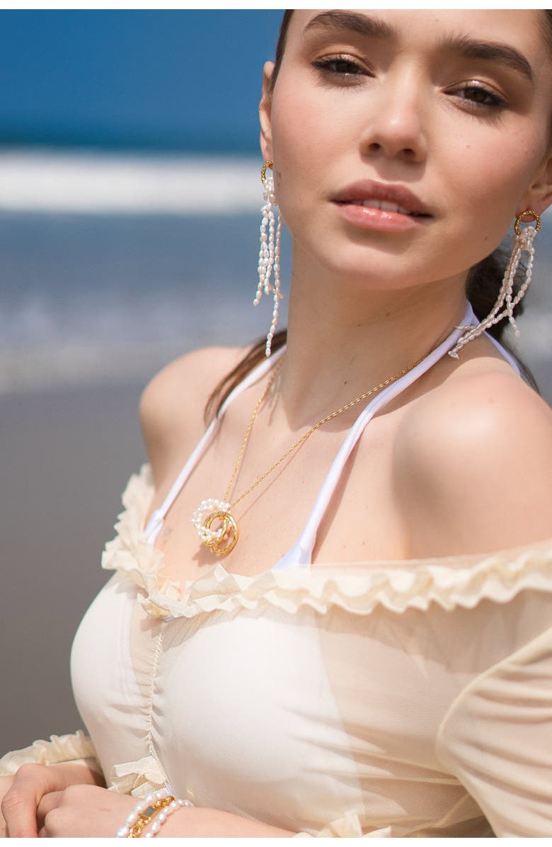 Classicharms Nina Gold Interlocking Ring & Bead Pearl Pendant Necklace, Alternate, color, Gold