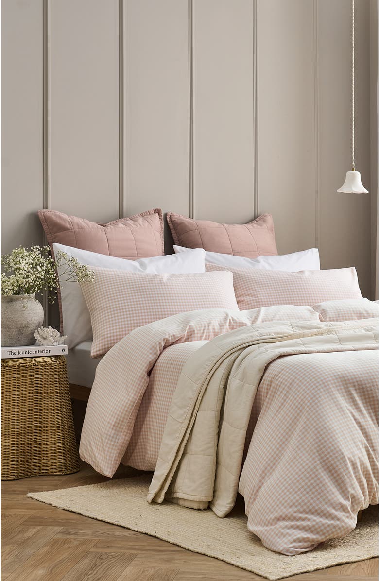 CHRISTY Gingham Yarn Dye Airy Cotton Duvet Cover Sets, Alternate, color, Pink