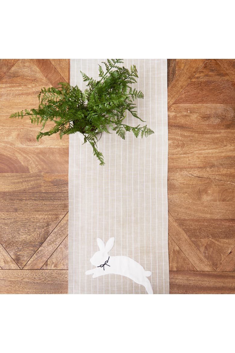 White Bunny Hop Stripe 100% Cotton Table Runner 14" x 72", Alternate, color, Beige