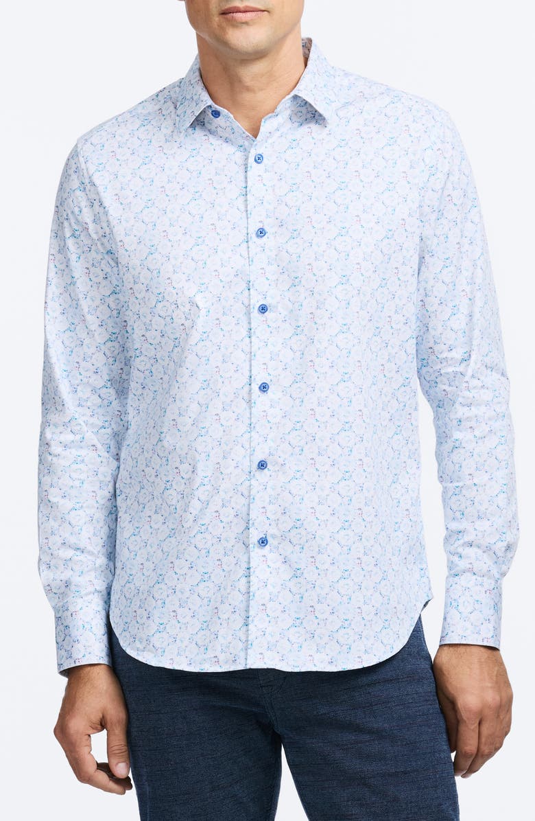Robert Graham Bramston Medallion Print Stretch Cotton Button-Up Shirt, Main, color, White