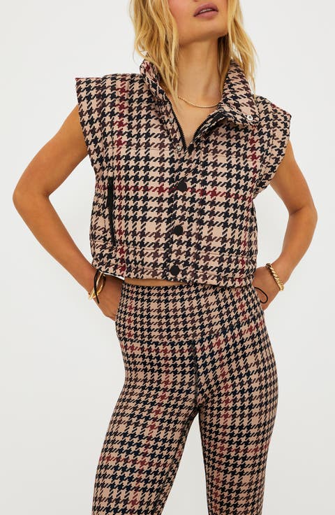 Canyon Houndstooth Crop Puffer Vest