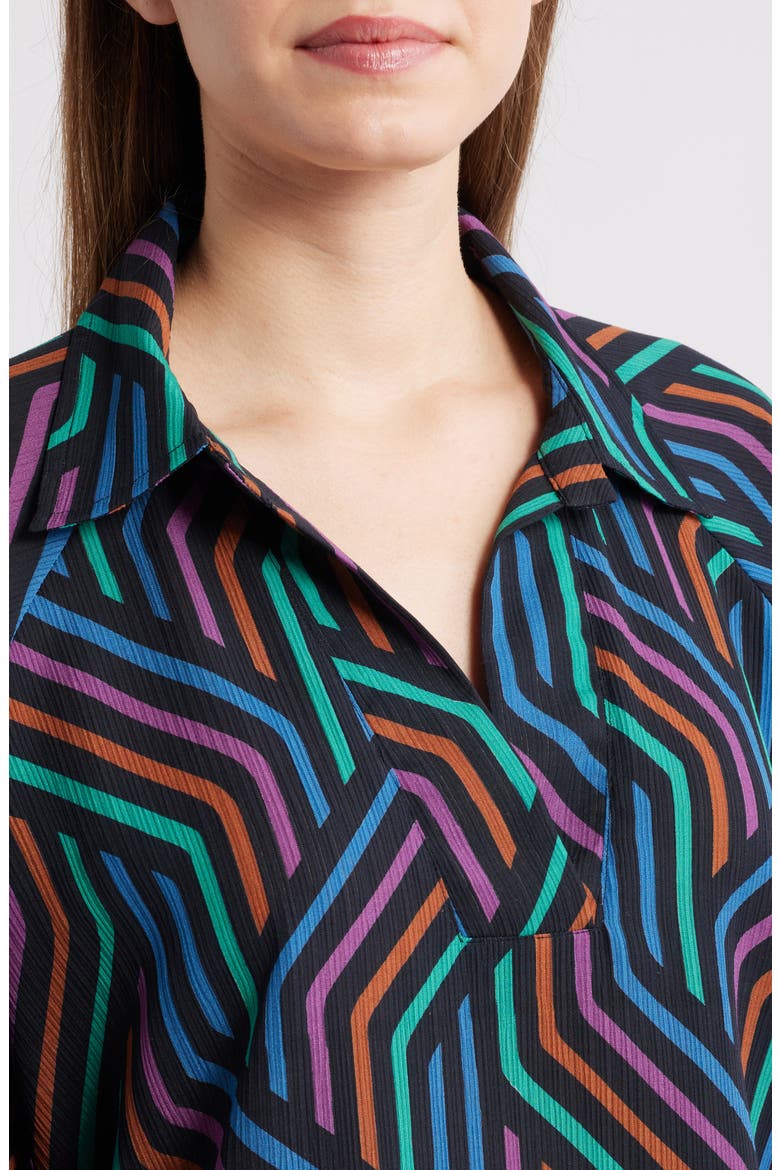Print Split Neck Top, Alternate, color, BLACK MULTI