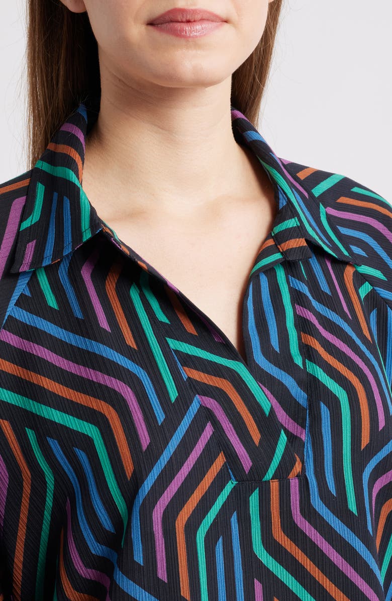 APNY Print Split Neck Top, Alternate, color, Black Multi