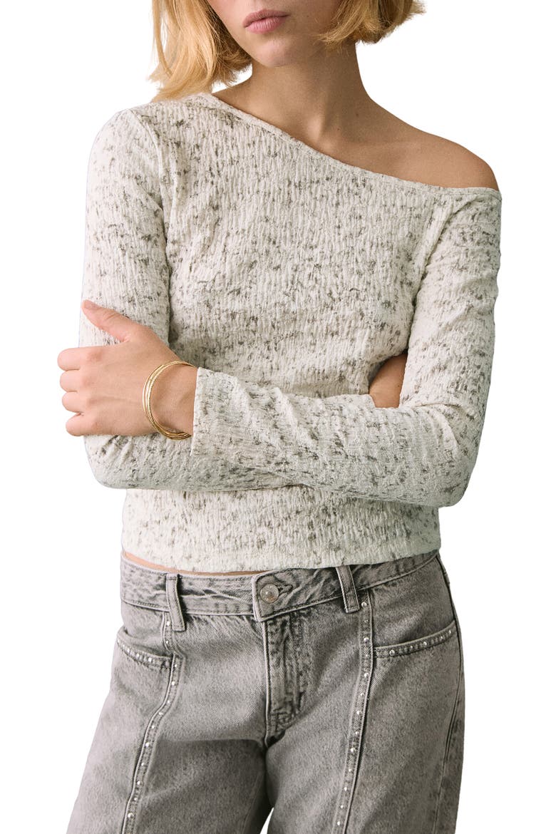 One-Shoulder Ruched Long Sleeve Top, Main, color, ECRU
