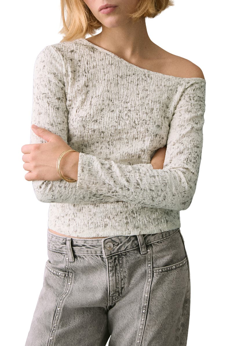 MANGO TEEN One-Shoulder Ruched Long Sleeve Top, Main, color, Ecru