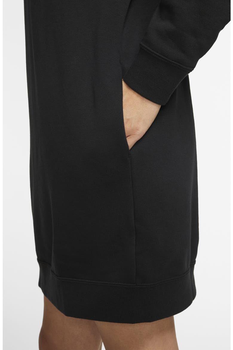 Essential Fleece Hooded Sweatshirt Dress, Alternate, color, BLACK/ WHITE