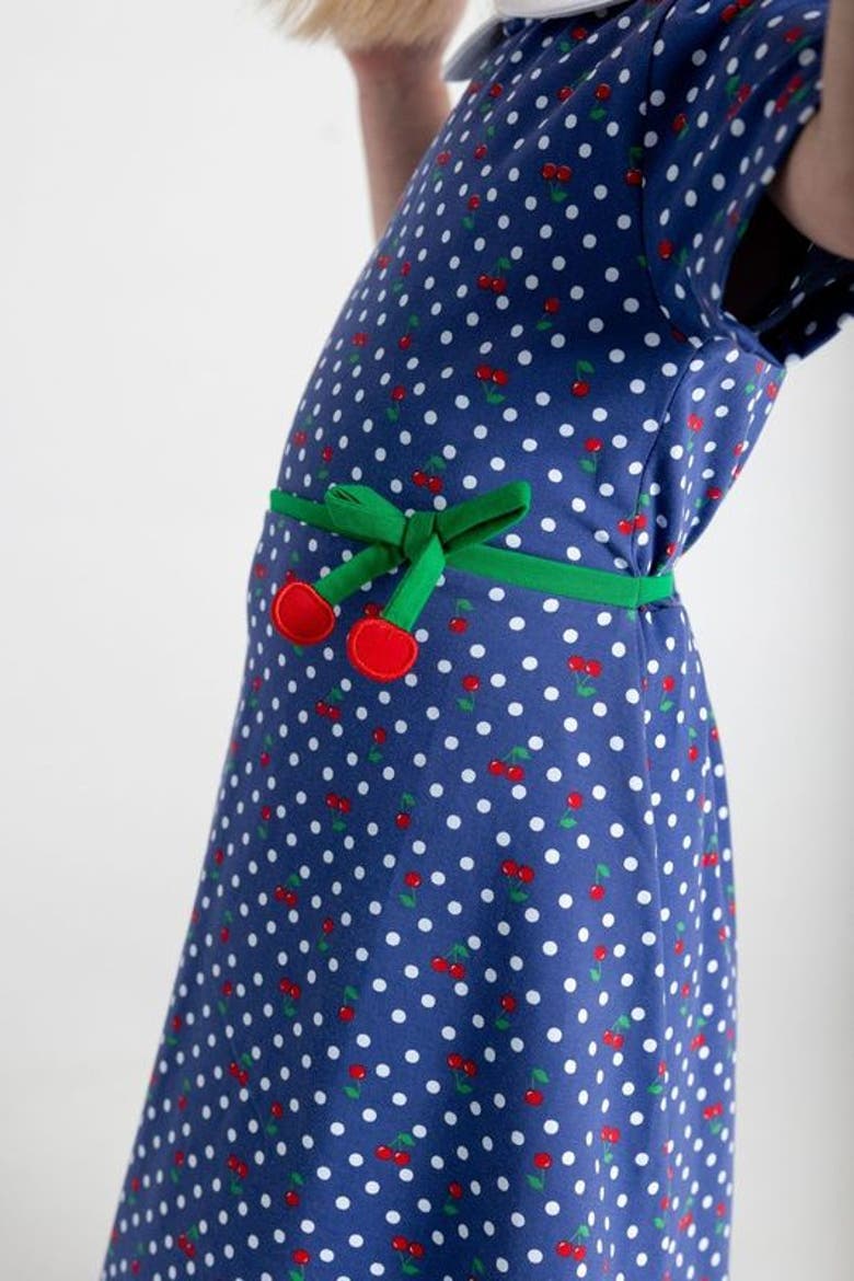 Polka Dot Cherry Printed Knit Dress, Alternate, color, Blue Cherry Print