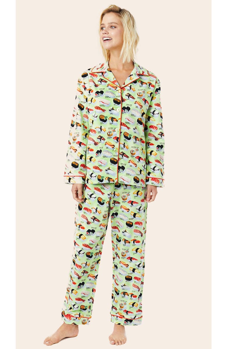The Cat's Pajamas Poplin Pajama Set Conversational, Main, color, Sushi Wasabi