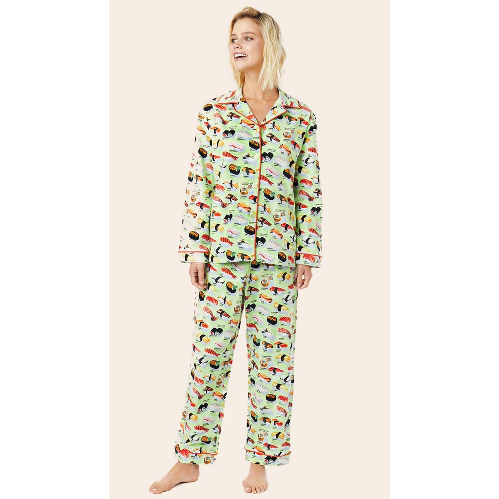 The Cat's Pajamas Pima Knit Pajama Print Set In Green
