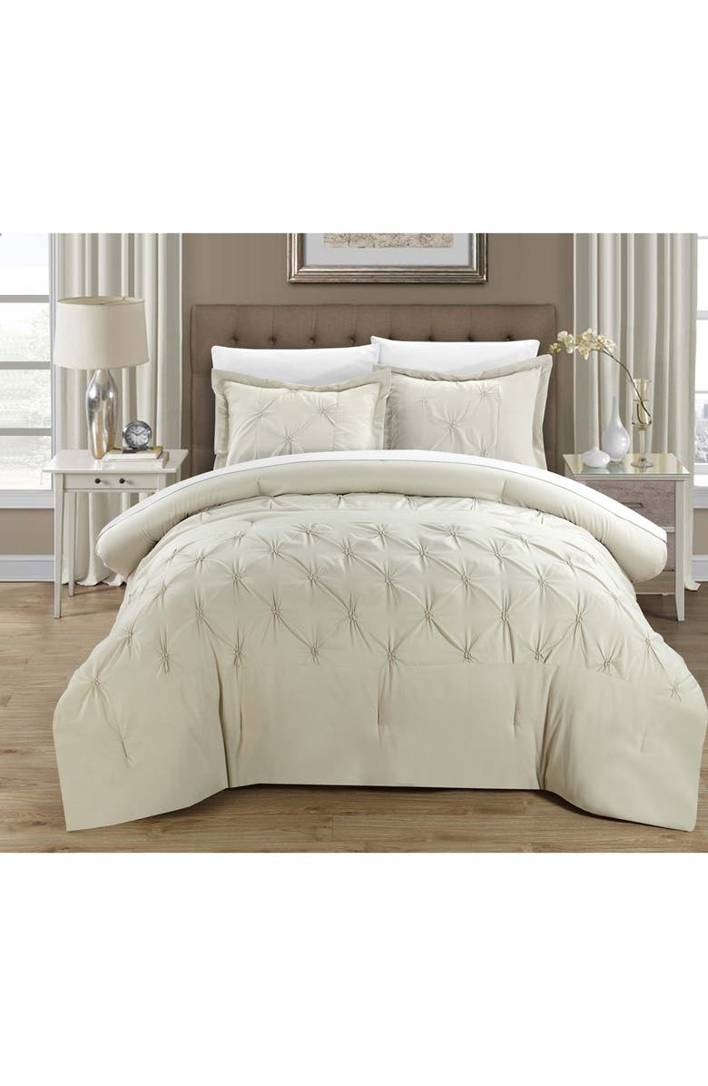 CHIC Nica Pinch Pleat Pintuck Queen Duvet Cover 3-Piece Set, Beige, Main, color,