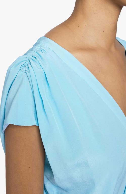 Santorelli Fallon Cap Sleeve Midi Fit And Flare Dress With Hi-lo Skirt In Silk Crepe De Chine In Blue