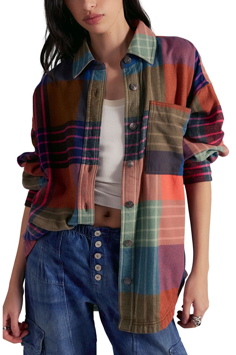 Ashley Oversize Plaid Cotton Button-Up Shirt, Main, color, GINGER COMBO