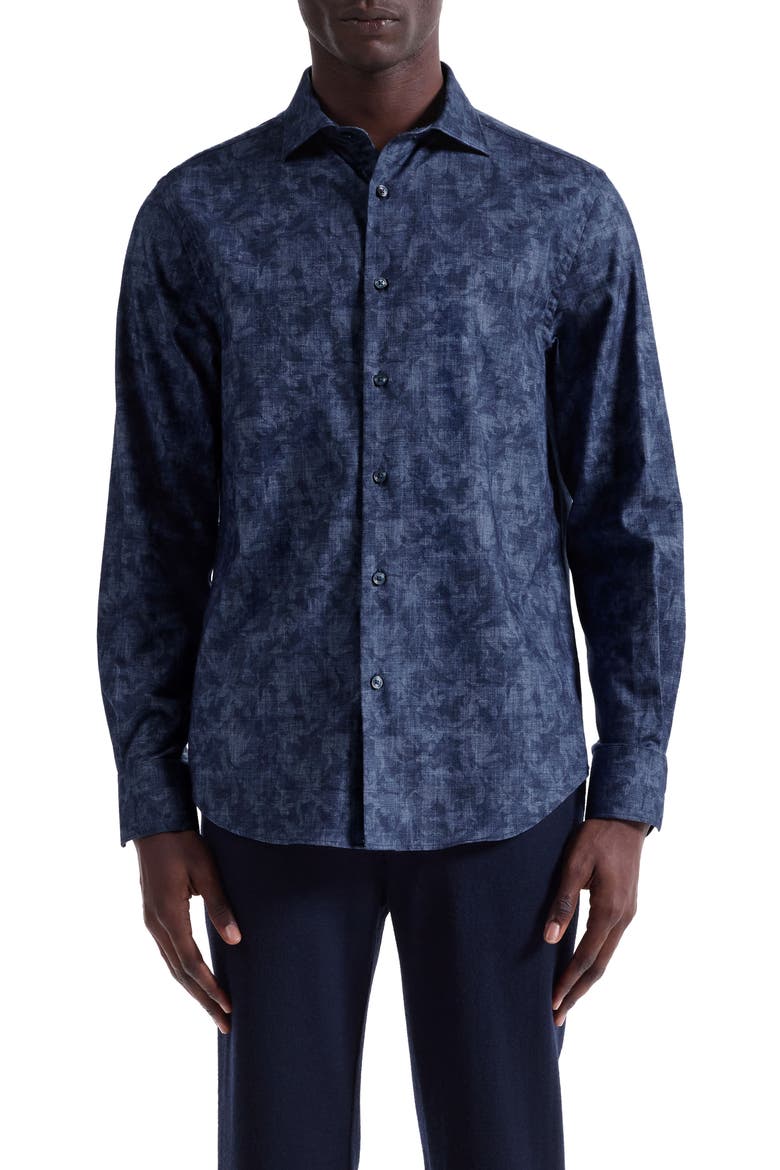 Axel Trim Fit Abstract Floral Cotton Button-Up Shirt, Main, color, NIGHT BLUE