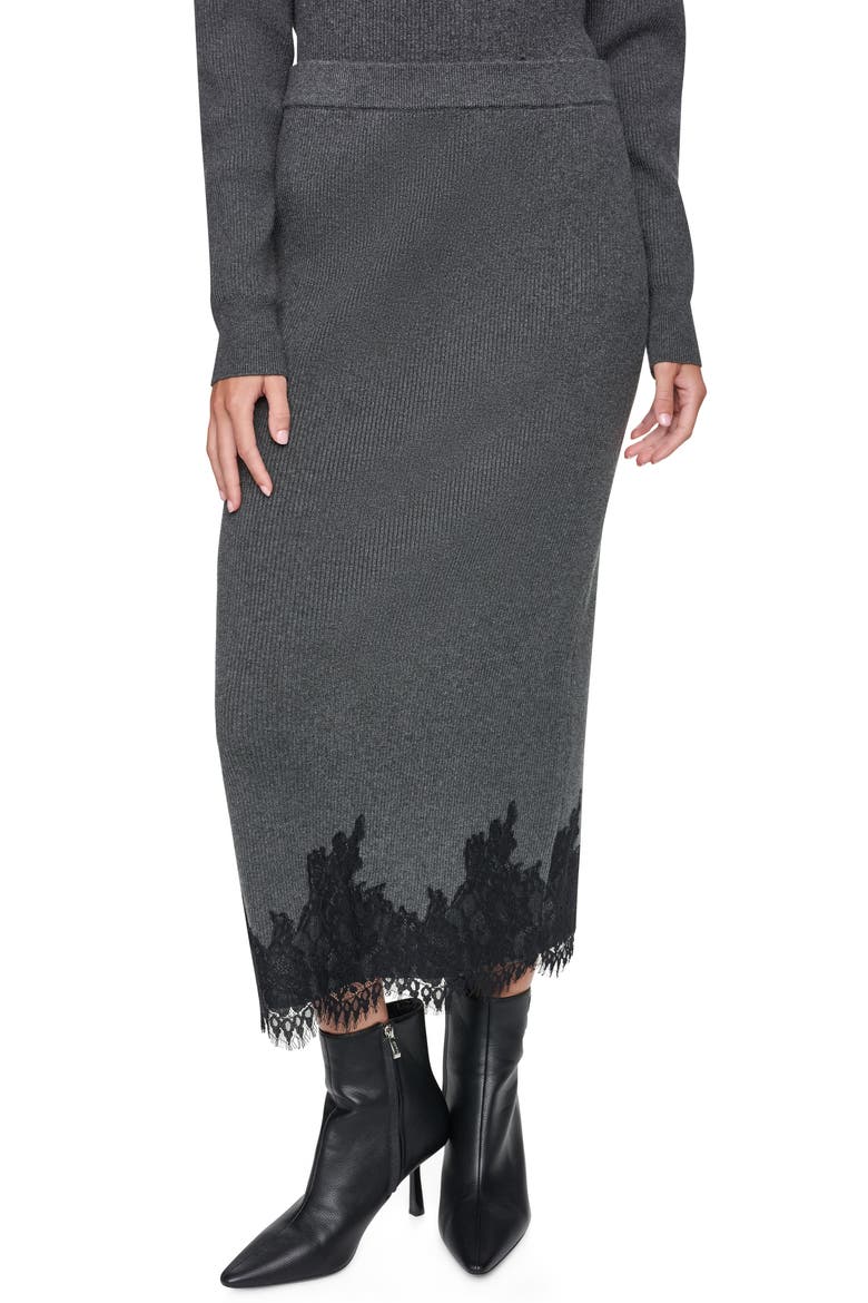 Lace Trim Sweater Midi Skirt, Main, color, ASPHALT