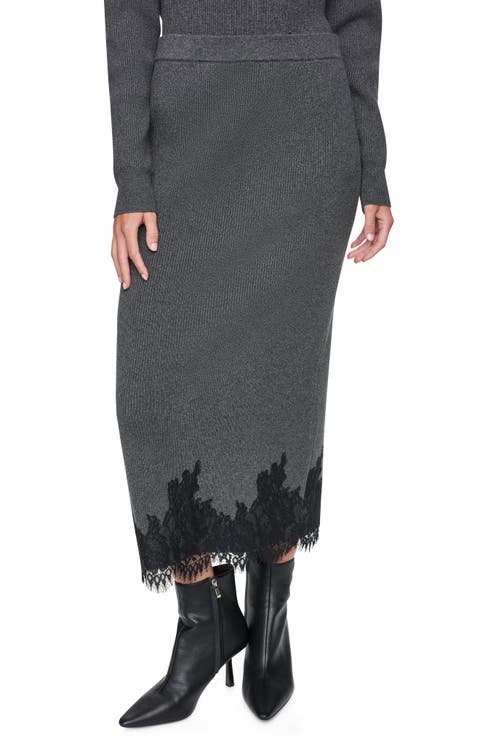 Lace Trim Sweater Midi Skirt