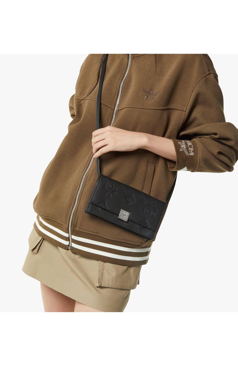 MCM Large Aren Chain Wallet in Embossed Monogram Leather, Alternate, color, Black