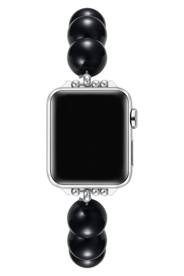 Violet Imitation Pearl Apple Watch® Bracelet Watchband, Alternate, color, BLACK