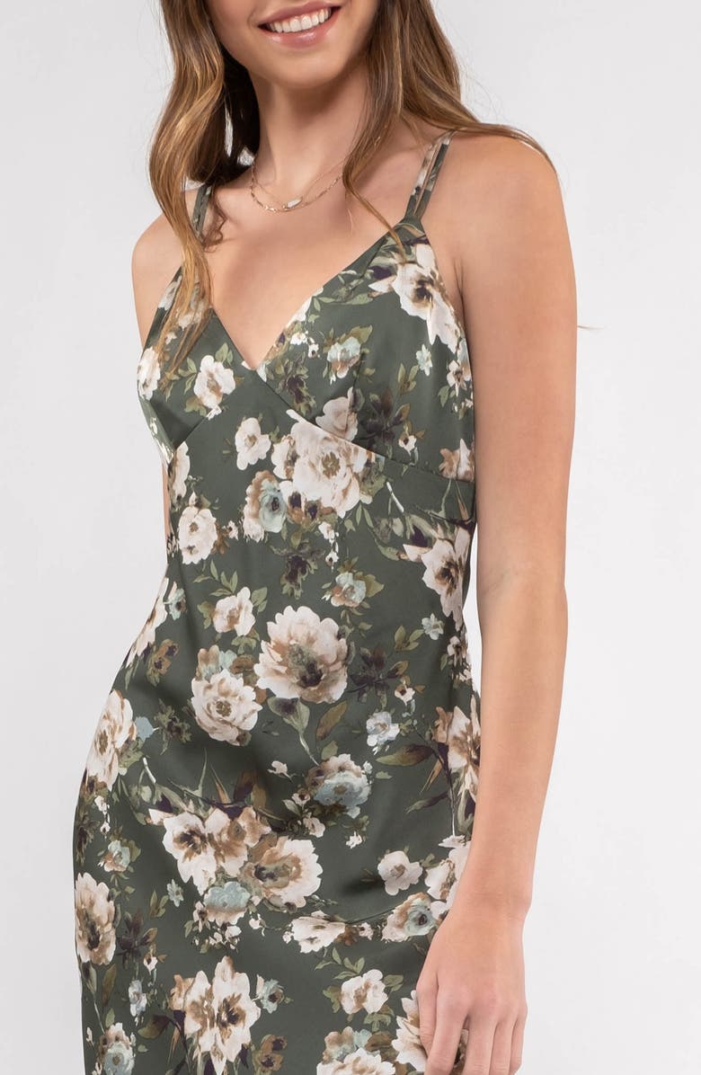 Blu Pepper Floral Satin Maxi Dress, Alternate, color, Hunter Green