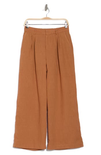 Daniel Rainn Pleated Front Wide Leg Pants In Caramel