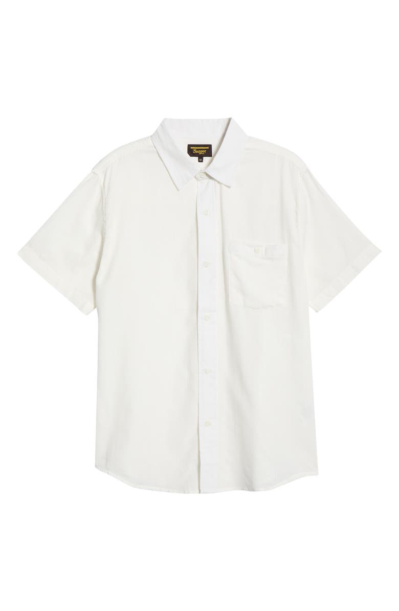 Seager Co Caldera Stripe Jacquard Short Sleeve Button-Up Shirt, Main, color, Vintage White