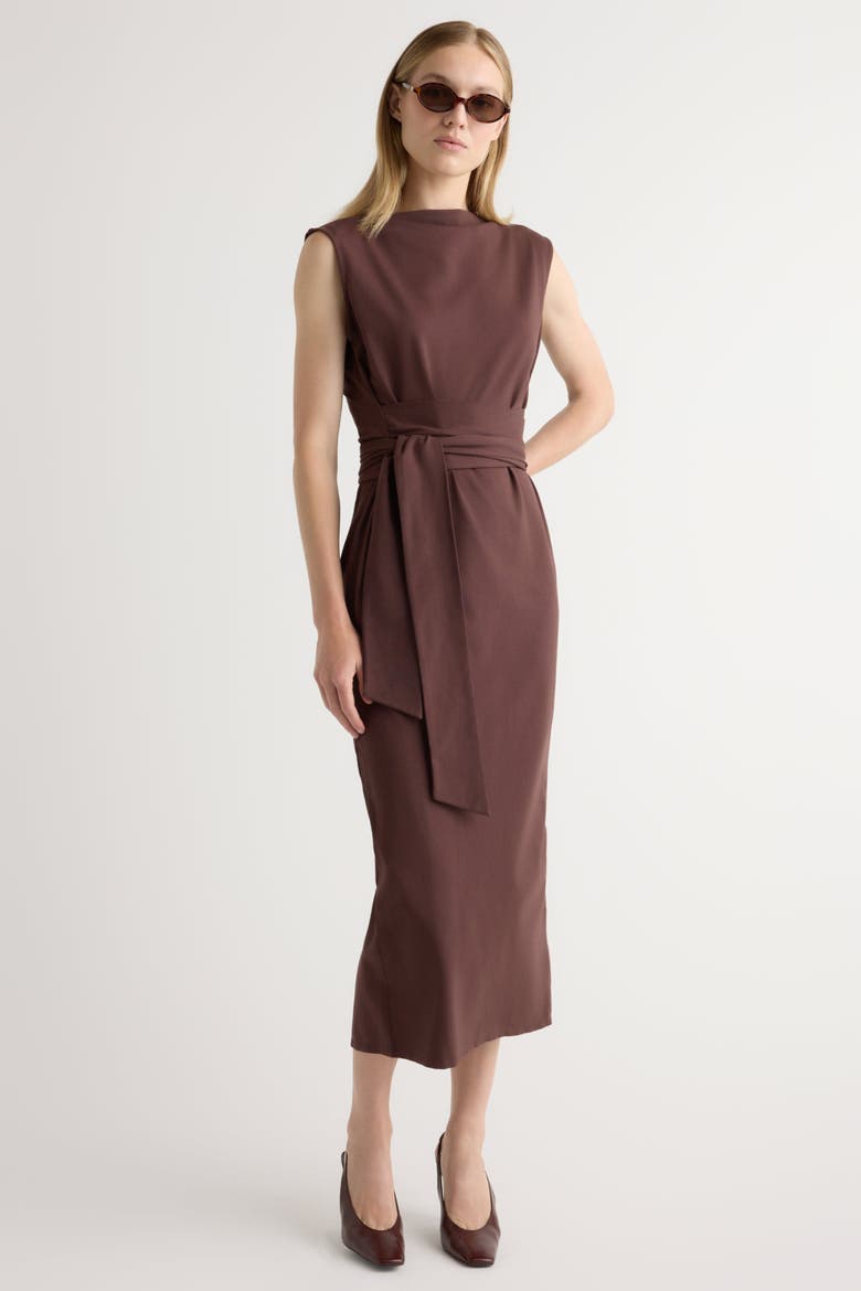 Edina Tie-Front Slit-Neck Dress, Alternate, color, Mulberry