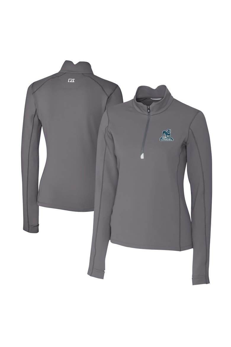 Women's Cutter & Buck Gray Citadel Bulldogs Vault DryTec Traverse Stretch Quarter-Zip Top, Main, color, Gray