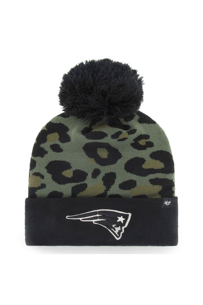 Women's '47 Green/Black New England Patriots Bagheera Cuffed Knit Hat with Pom, Main, color, Green