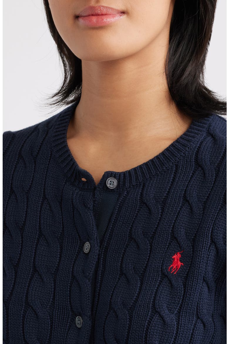 Cable Knit Cotton Cardigan, Alternate, color, HUNTER NAVY