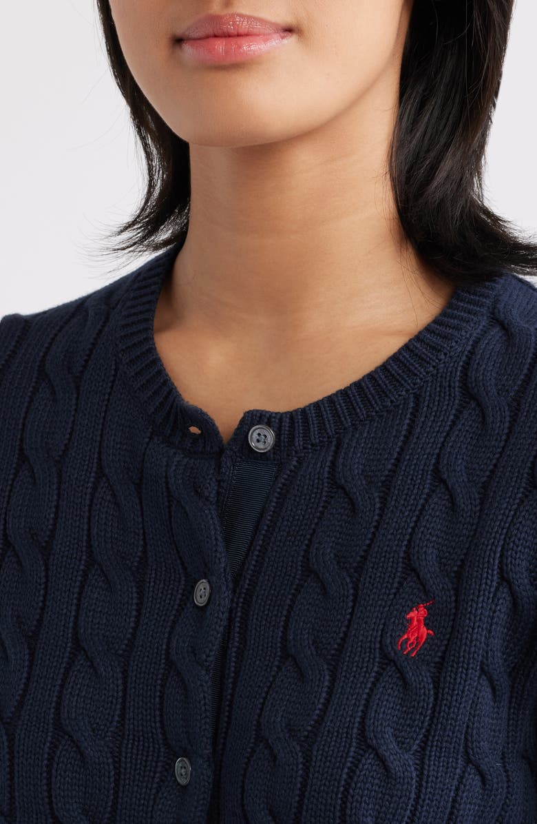 Polo Ralph Lauren Cable Knit Cotton Cardigan, Alternate, color, Hunter Navy